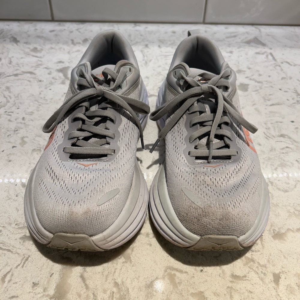 White and Pink HOKA Bondi 8 Size 7.5